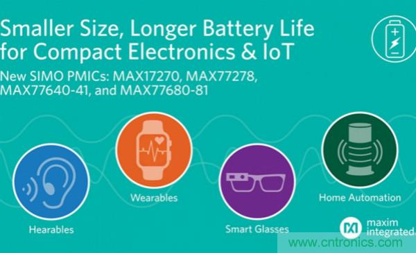 Maxim发布最新SIMO PMIC，将IoT设备的电源稳压器尺寸缩减一半