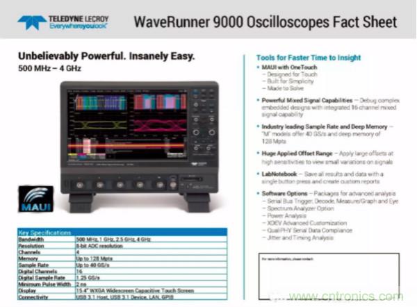 力科推出WaveRunner9000示波器 配备业界最深分析工具箱
