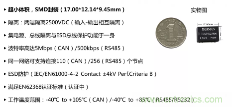 金升阳推出高性价比、SMD封装、小体积CAN/RS485/RS232隔离总线收发器