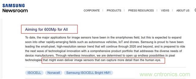 突破人眼极限！三星宣布将推出6亿像素图像传感器