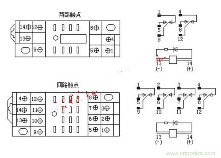 多款小型继电器接线图解析