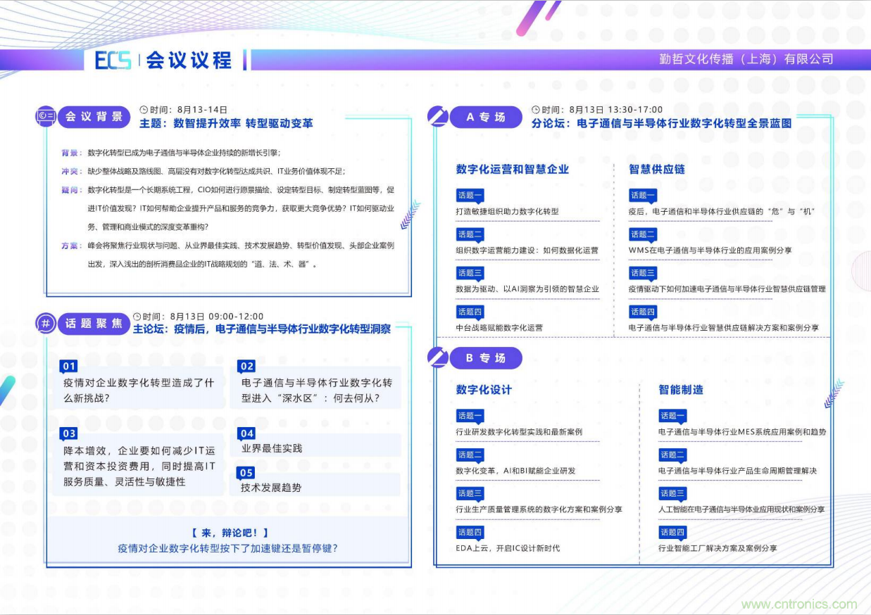 ECS 2020|第二届中国电子通信与半导体CIO峰会正式启动! ECS 2020|第二届中国电子通信与半导体CIO峰会正式启动!