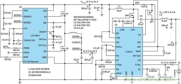 通过5 V至24 V输入提供双极性、双向DC-DC流入和流出电流