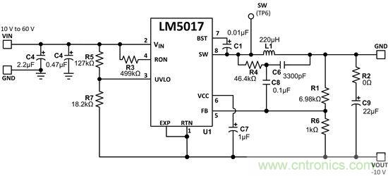 基于LM5017的反相升降压电路支持负电源