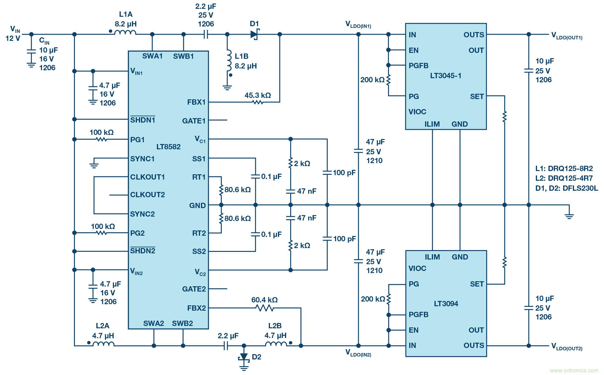 负线性稳压器在1MHz下具有0.8μV RMS噪声和74dB电源抑制比