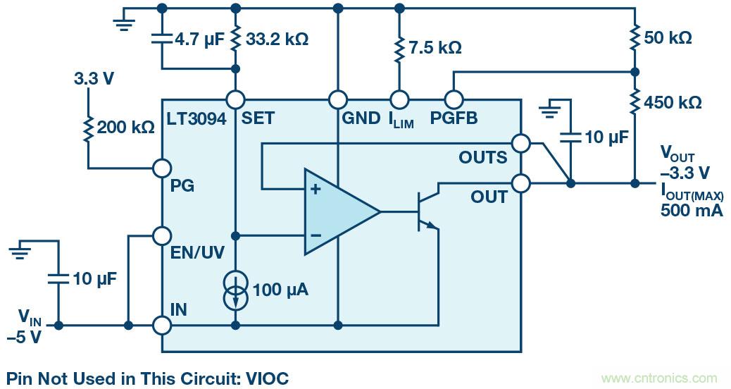 负线性稳压器在1MHz下具有0.8μV RMS噪声和74dB电源抑制比