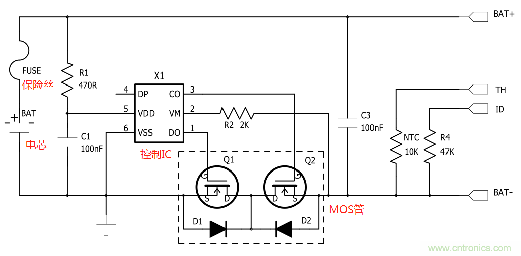 锂电池保护电路的工作原理