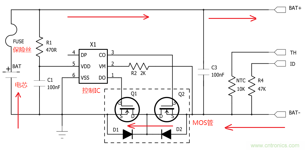 锂电池保护电路的工作原理