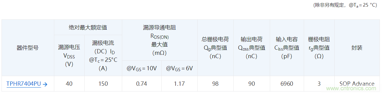 东芝推出适用于电源应用的40V U-MOSIX-H系列N沟道功率MOSFET