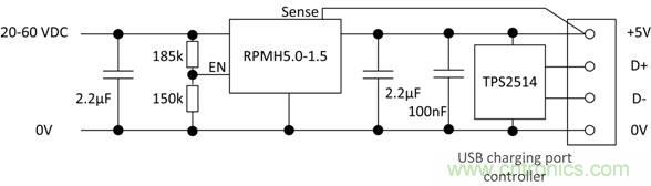 使用RECOM DC／DC转换器作为USB充电器