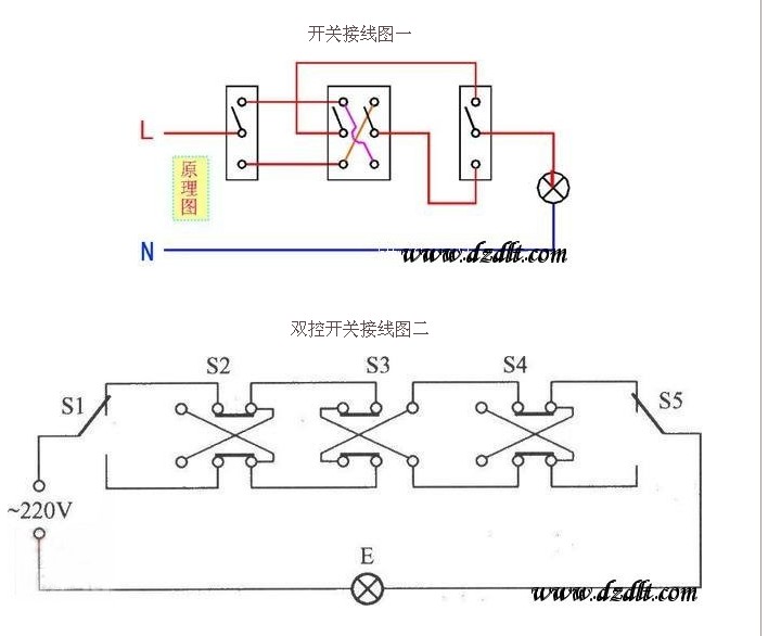家装回路开关接线图_双联双控开关的接线图