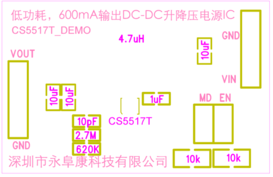 如何运用升降压芯片CS5517实现锂电池稳定输出3.3V/3.6V（1.2-5V）的电压？