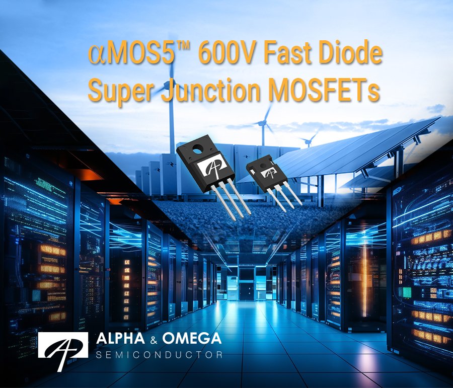 AOS 推出 95mohm 和 125mohm, 600V 快恢复体二极管aMOS5™ 超结MOSFET