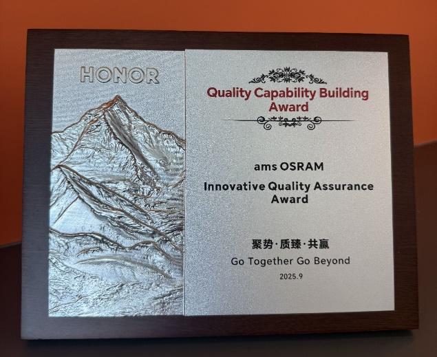 光学传感再获认可，艾迈斯欧司朗荣耀本年度唯一获奖传感器供应商
