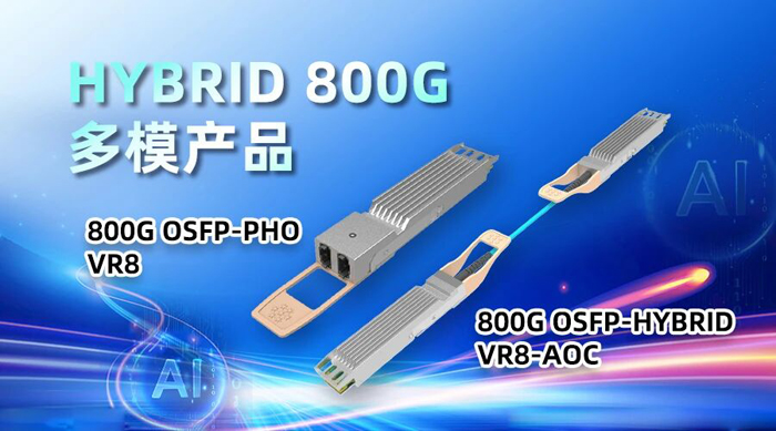 功耗降30%，延迟砍半！易飞扬发布全系列800G HYBRID光模块及AOC