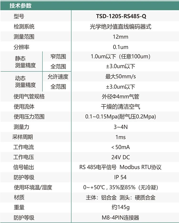 ECOTTER 气动款 接触位移传感器TSD-1205-RS485-Q