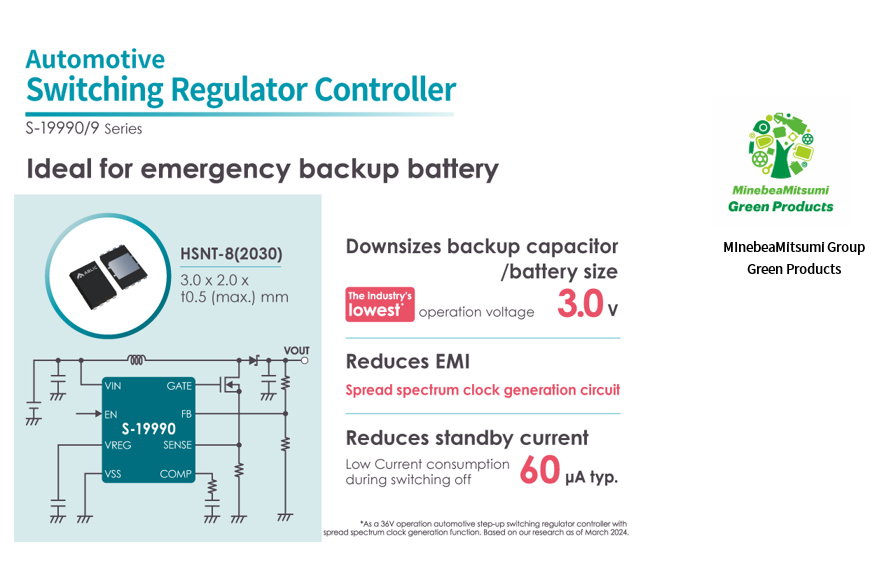 ABLIC推出业界最小3V工作的车载用、低EMI、升压型DC-DC控制器「S-19990/9系列」