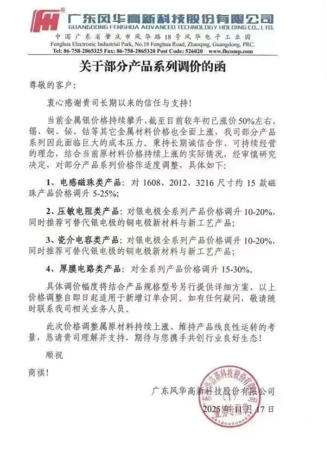 被动元件涨价潮来袭！风华高科率先调价5%-30%，行业迎来价格拐点