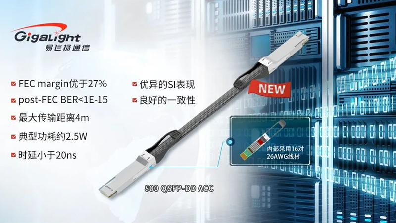 易飞扬推出首款800G有源铜缆产品——800G QSFP-DD ACC